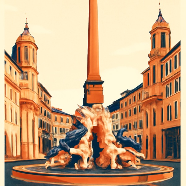 Squares, fountains & icons illustration