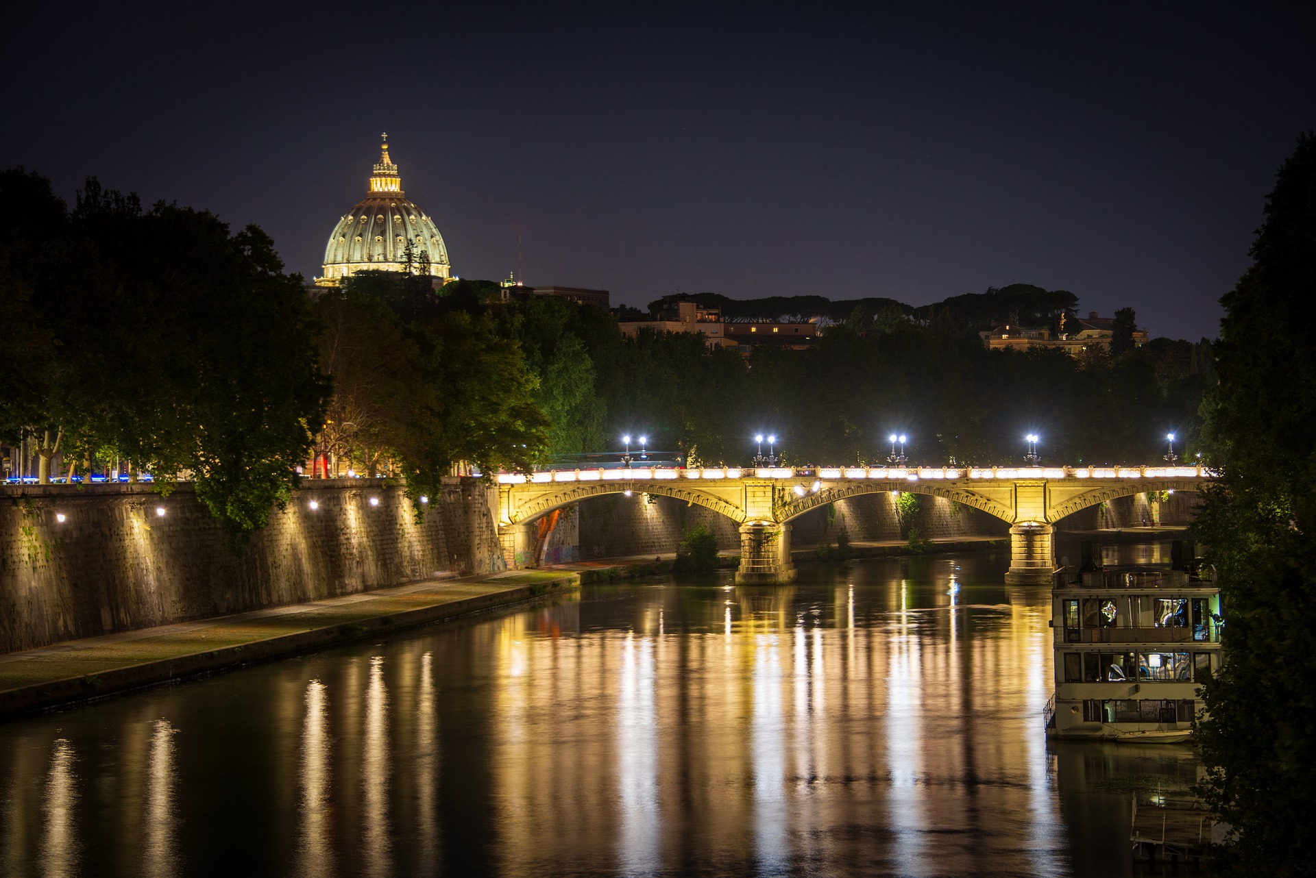 St. Peter's Basilica from Tever by night - Vatican