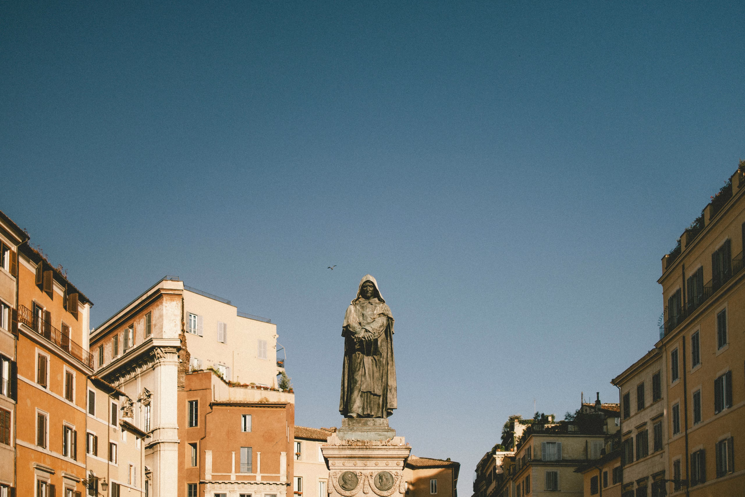 View of Campo de' Fiori in Rome with the famous Giordano Bruno statue