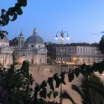 Piazza del Popolo at dusk during the festive season in Rome