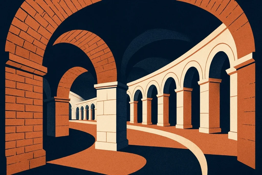 Illustration of the buried arcades of the Stadium of Domitian beneath Piazza Navona