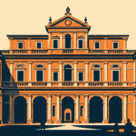 Illustration of a Renaissance palace courtyard in Rome — illustration by Trip in Art, artistic impression