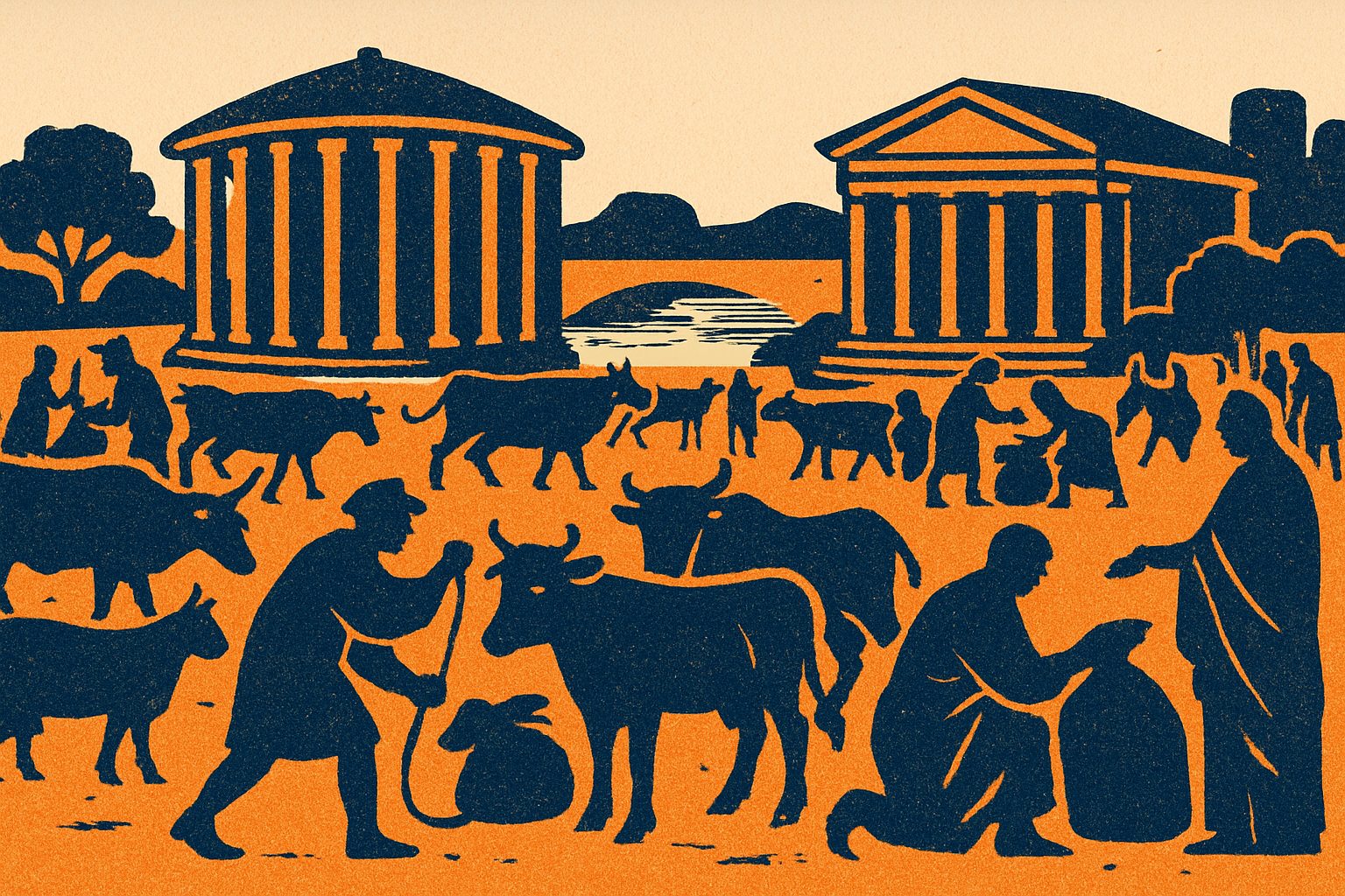 Das Forum Boarium: Roms Viehmarkt — KI-generierte Illustration für Trip in Art
