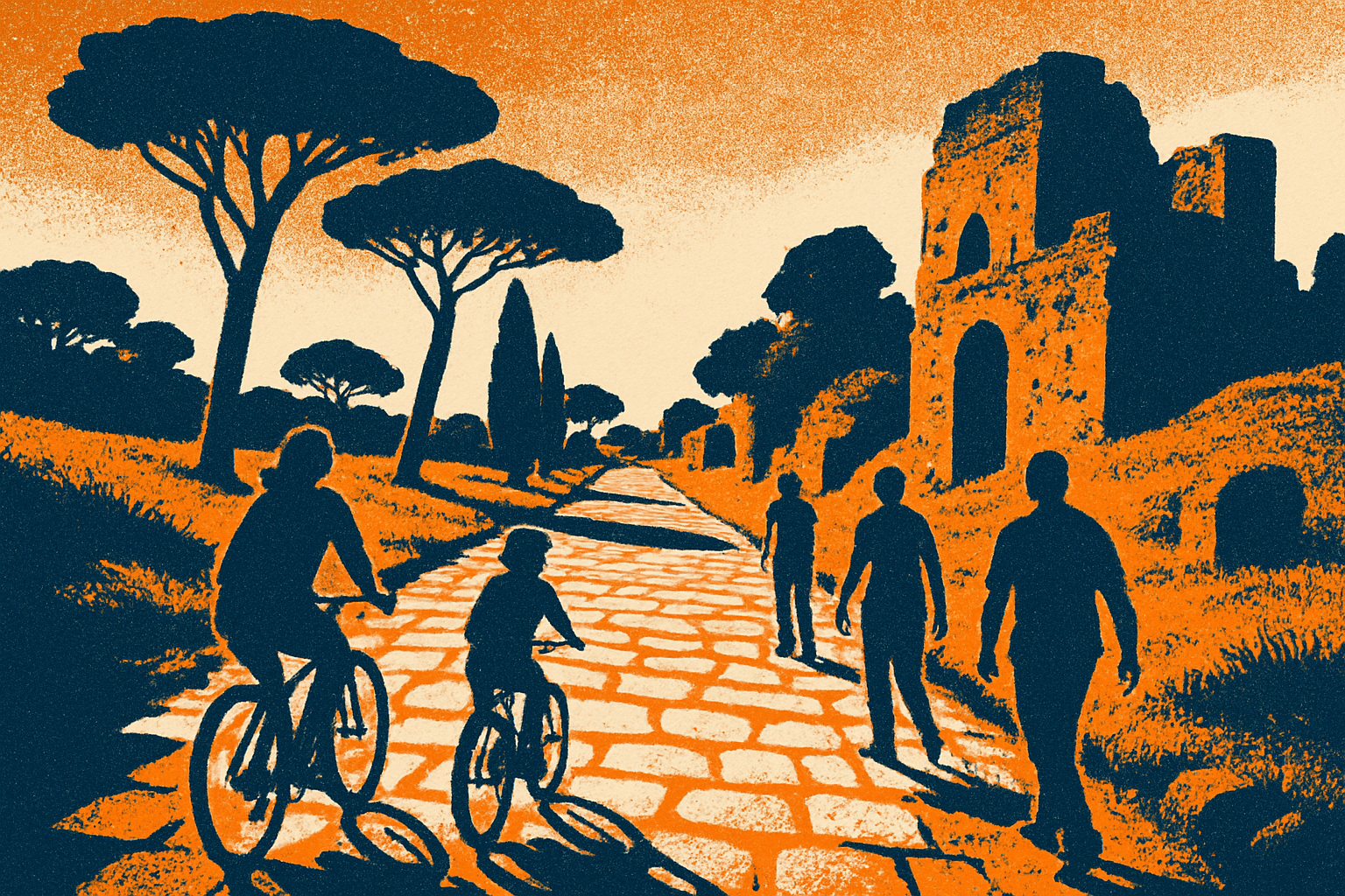 Comment visiter la Via Appia Antica — illustration générée par IA pour Trip in Art