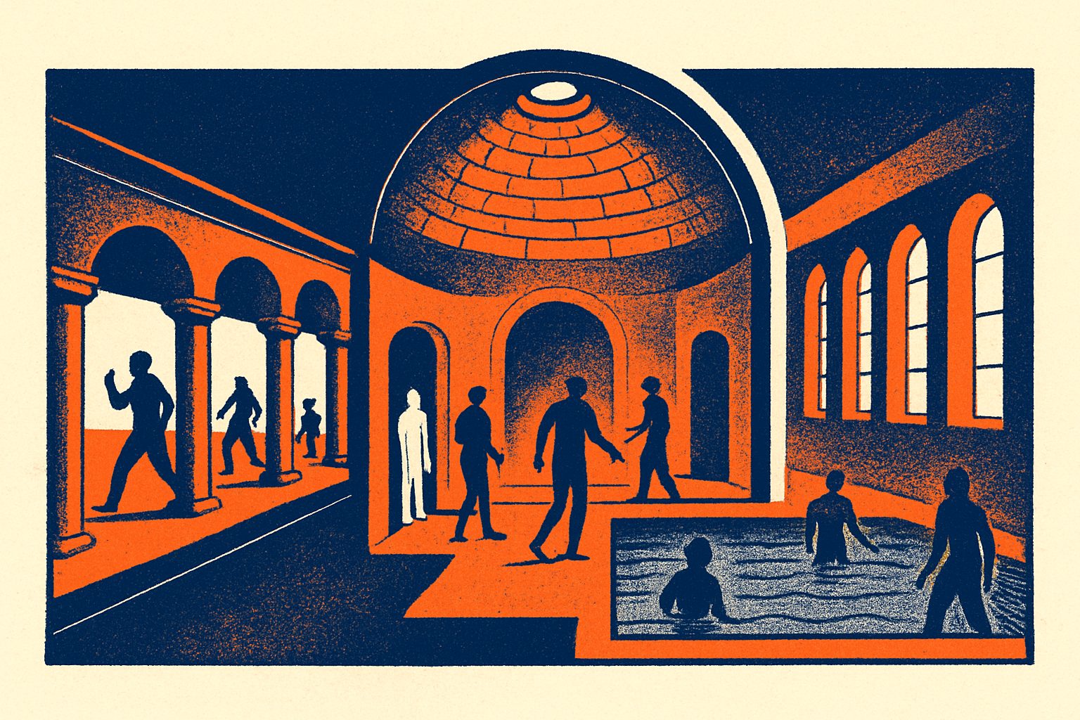 How a Roman bath worked — AI-generated illustration for Trip in Art